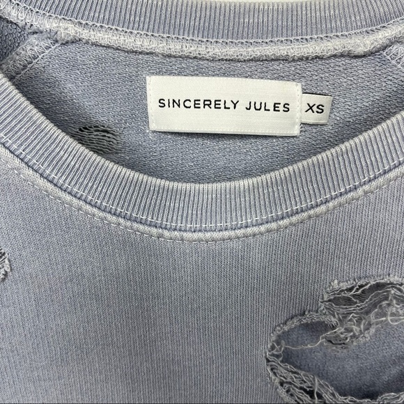 Sincerely Jules Quinn Distressed Crewneck Sweatshirt Blue Destructed Size XS - Picture 7 of 9